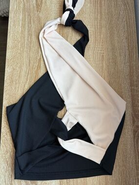 SHEIN Black and Cream Twist Knot Crop Top